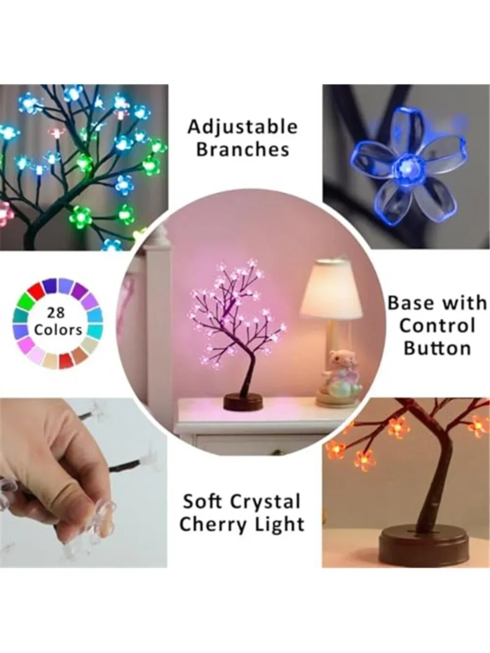 LED Cherry Blossom Tree Light RGB Color Changing Remote Tabletop Decor Lamp